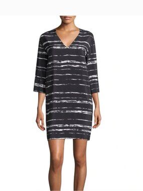 VINCE 100% Silk Stripe Shift Dress in Black S
